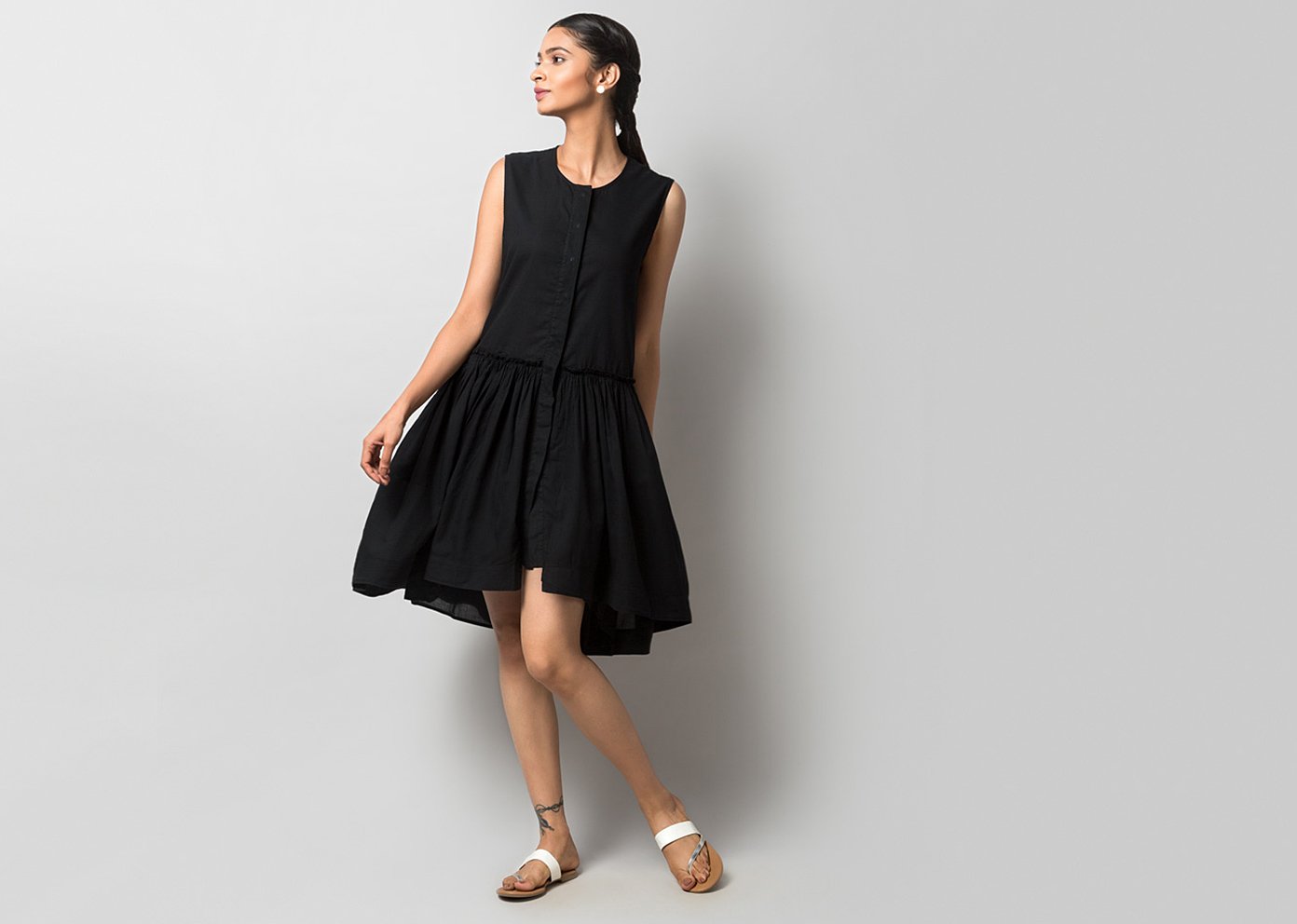 Sora Drop-Waist Dress - Black