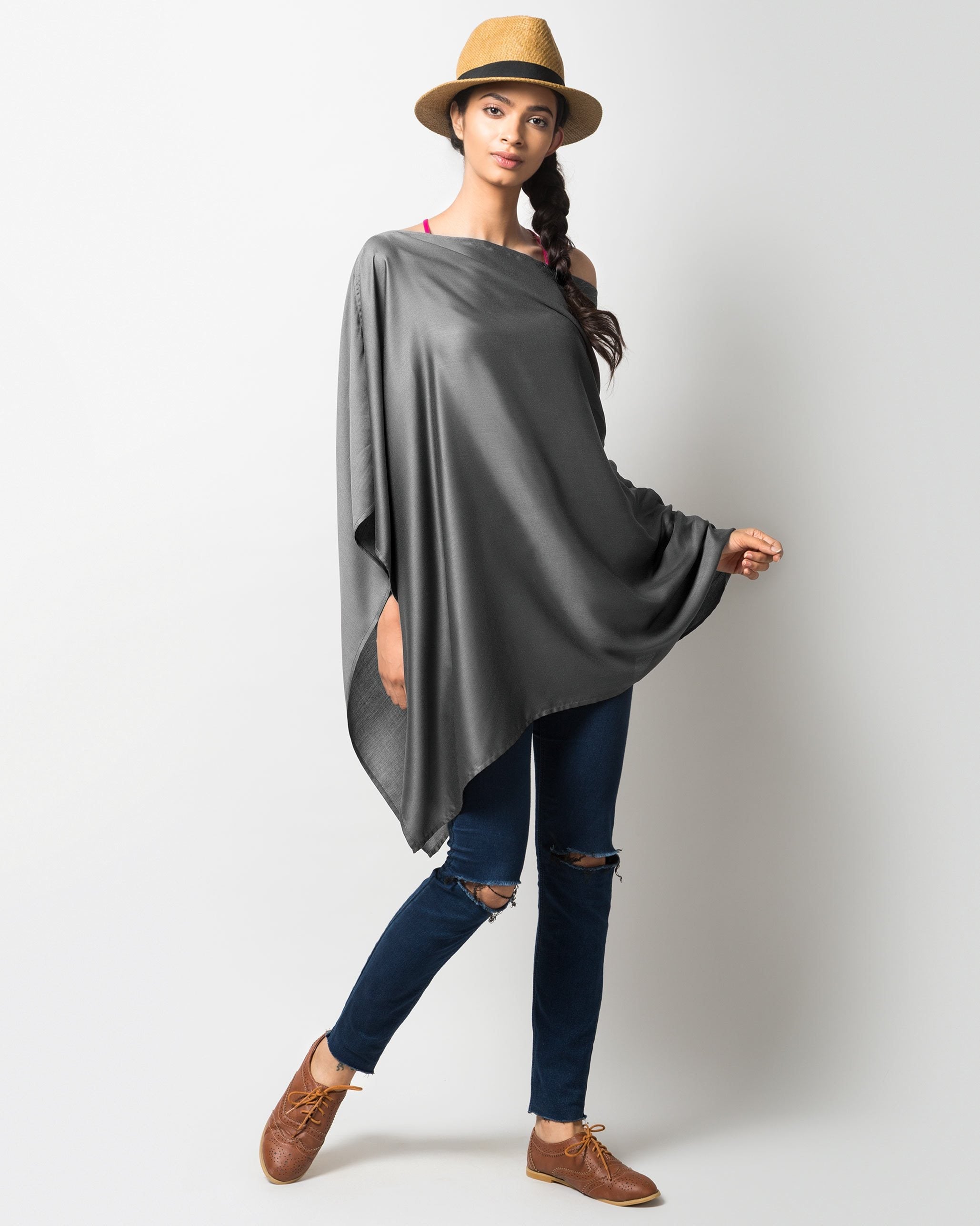 Waterfall Poncho - Charcoal