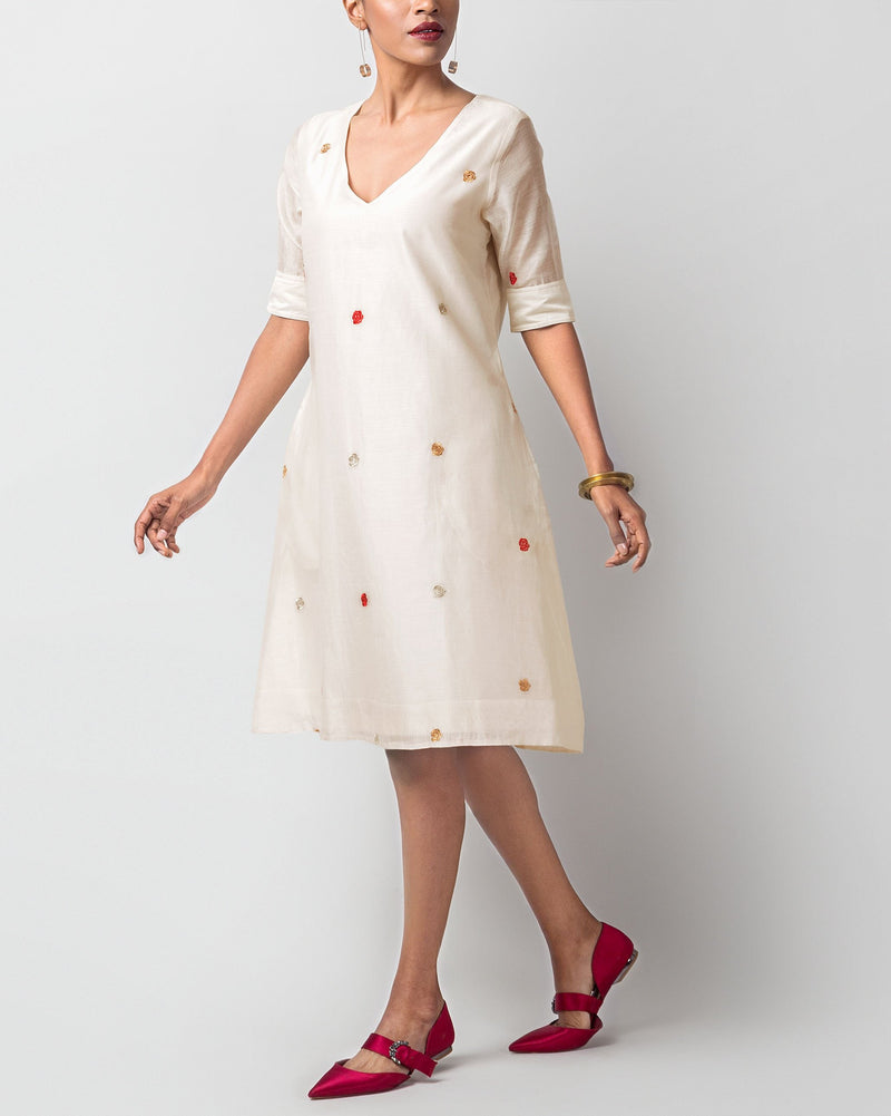 V-Neck Shift Dress - Ivory