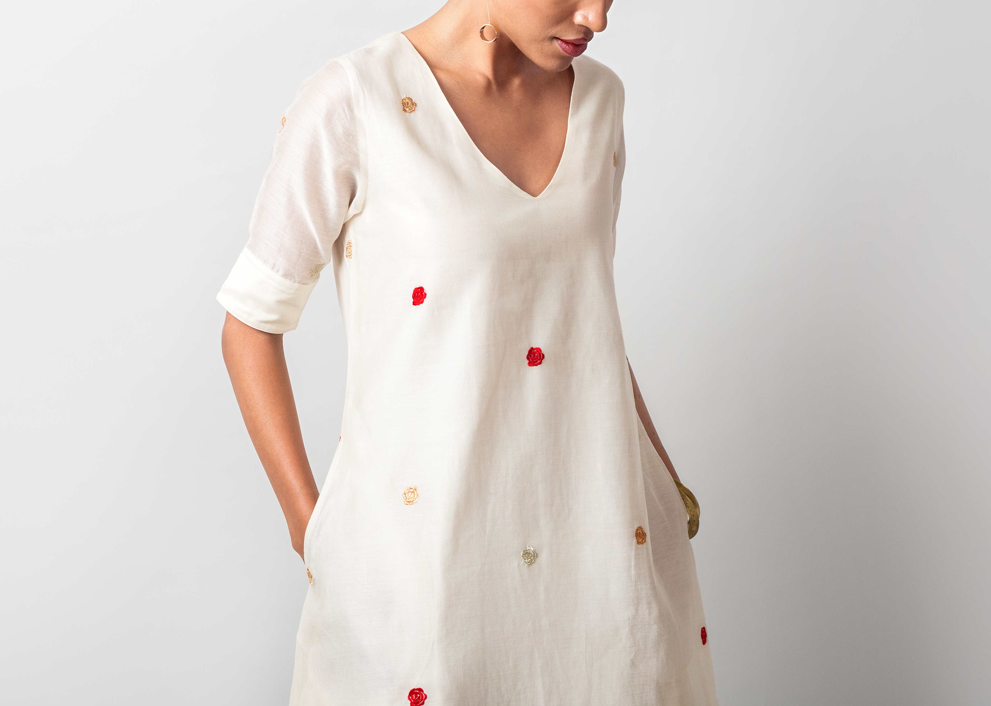 V-Neck Shift Dress - Ivory