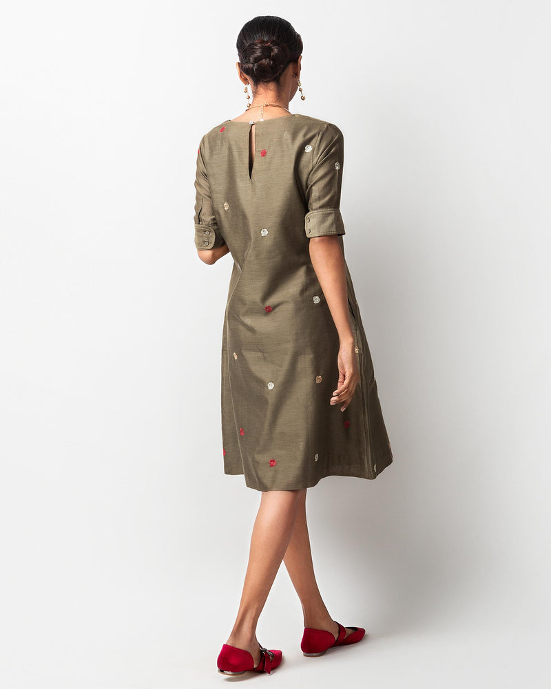 V-Neck Shift Dress - Olive