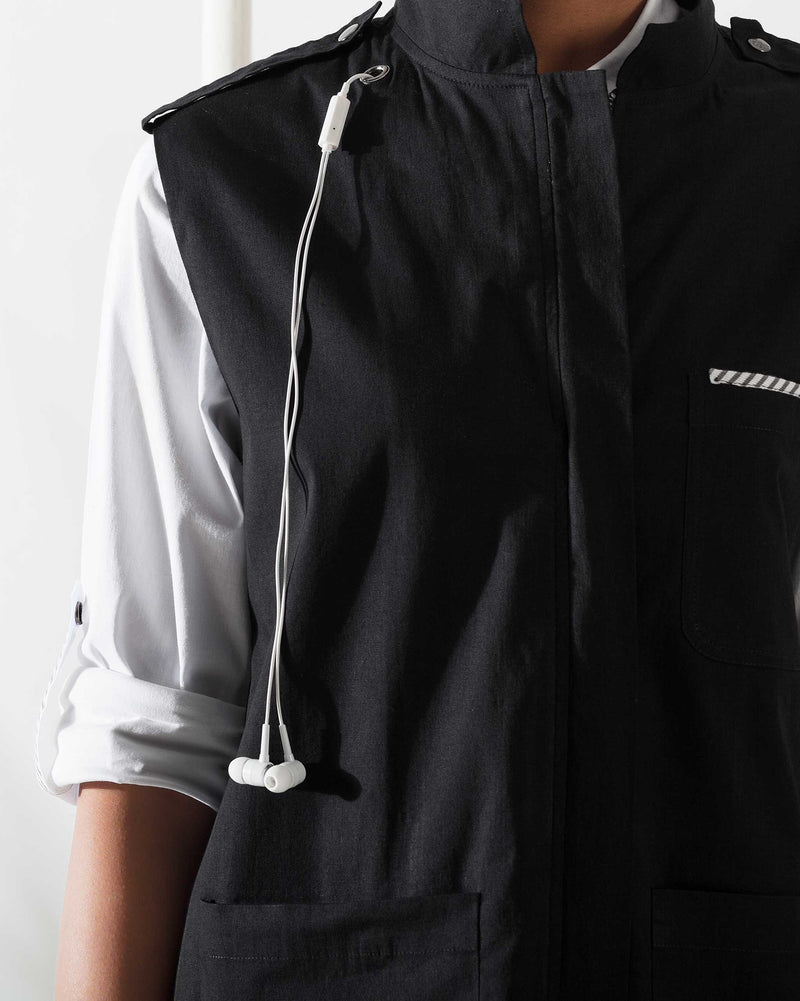 Sleeveless Safari Jacket - Black