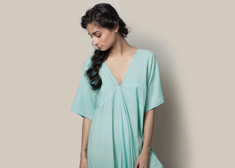 V-Neck Kaftan - Aqua
