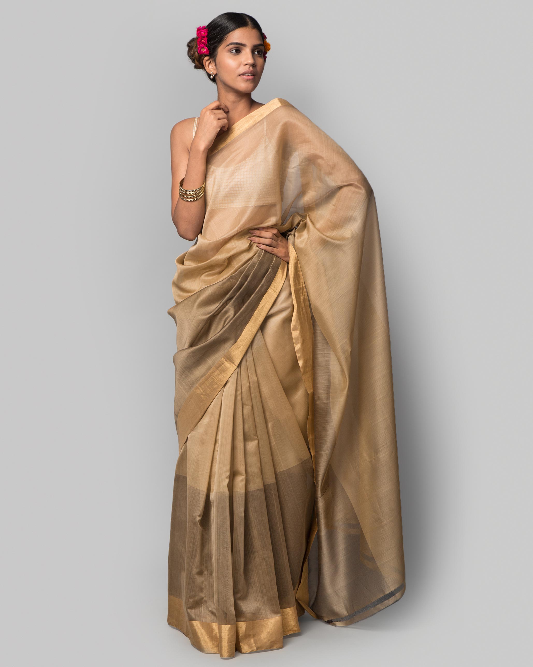 Zareen Chanderi Sari - Beige