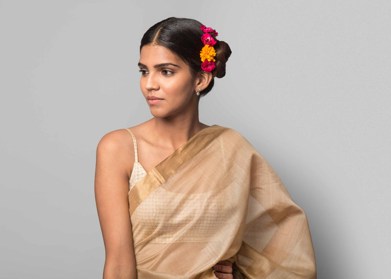 Zareen Chanderi Sari - Beige