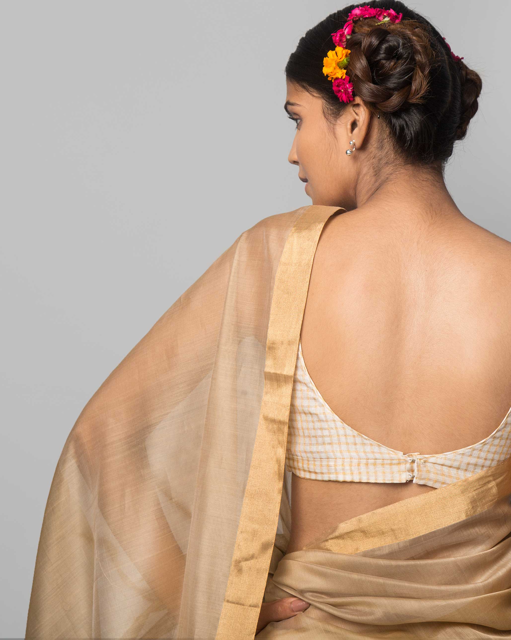 Zareen Chanderi Sari - Beige