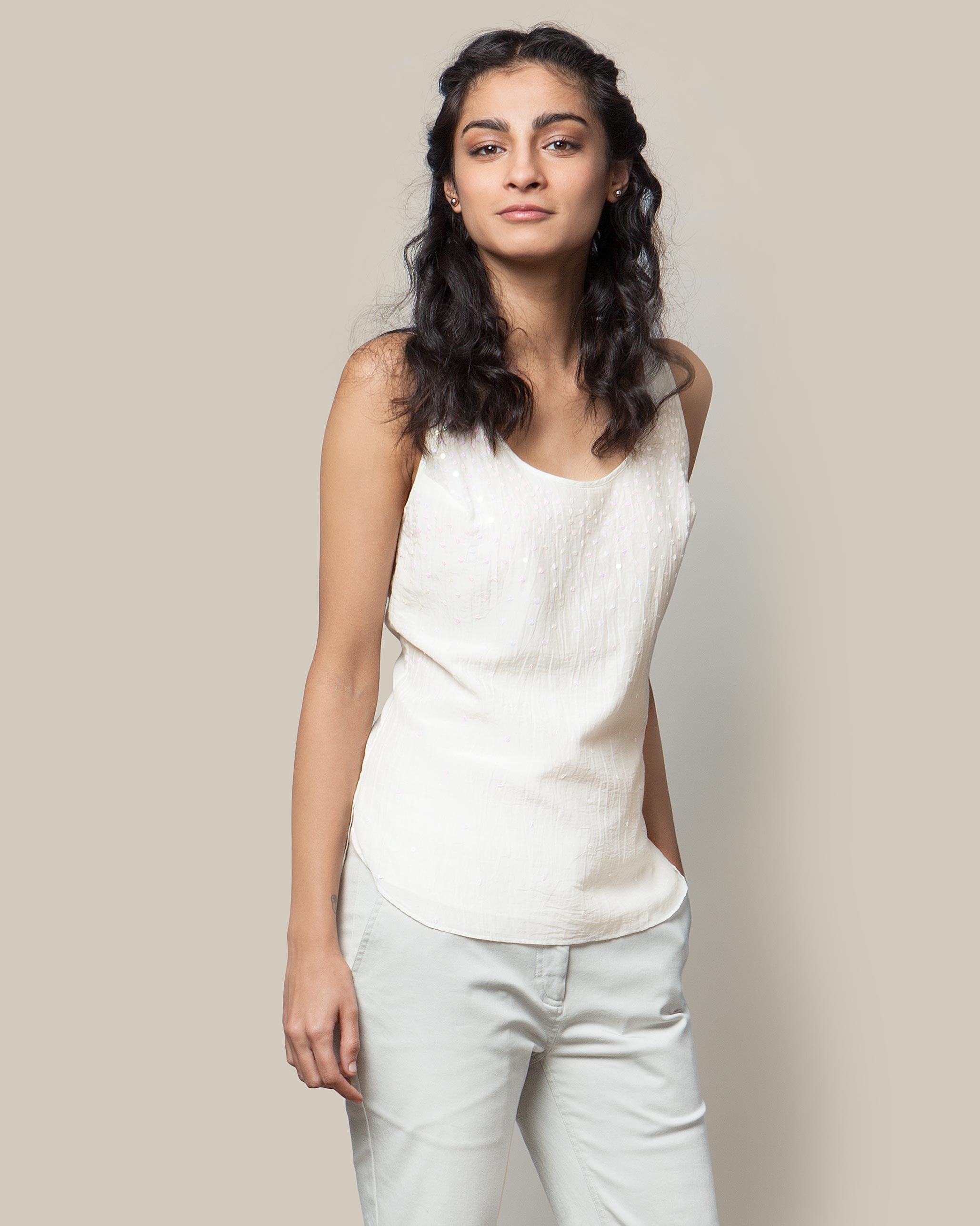 Sequinned Tank - Ivory