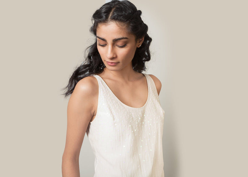 Sequinned Tank - Ivory