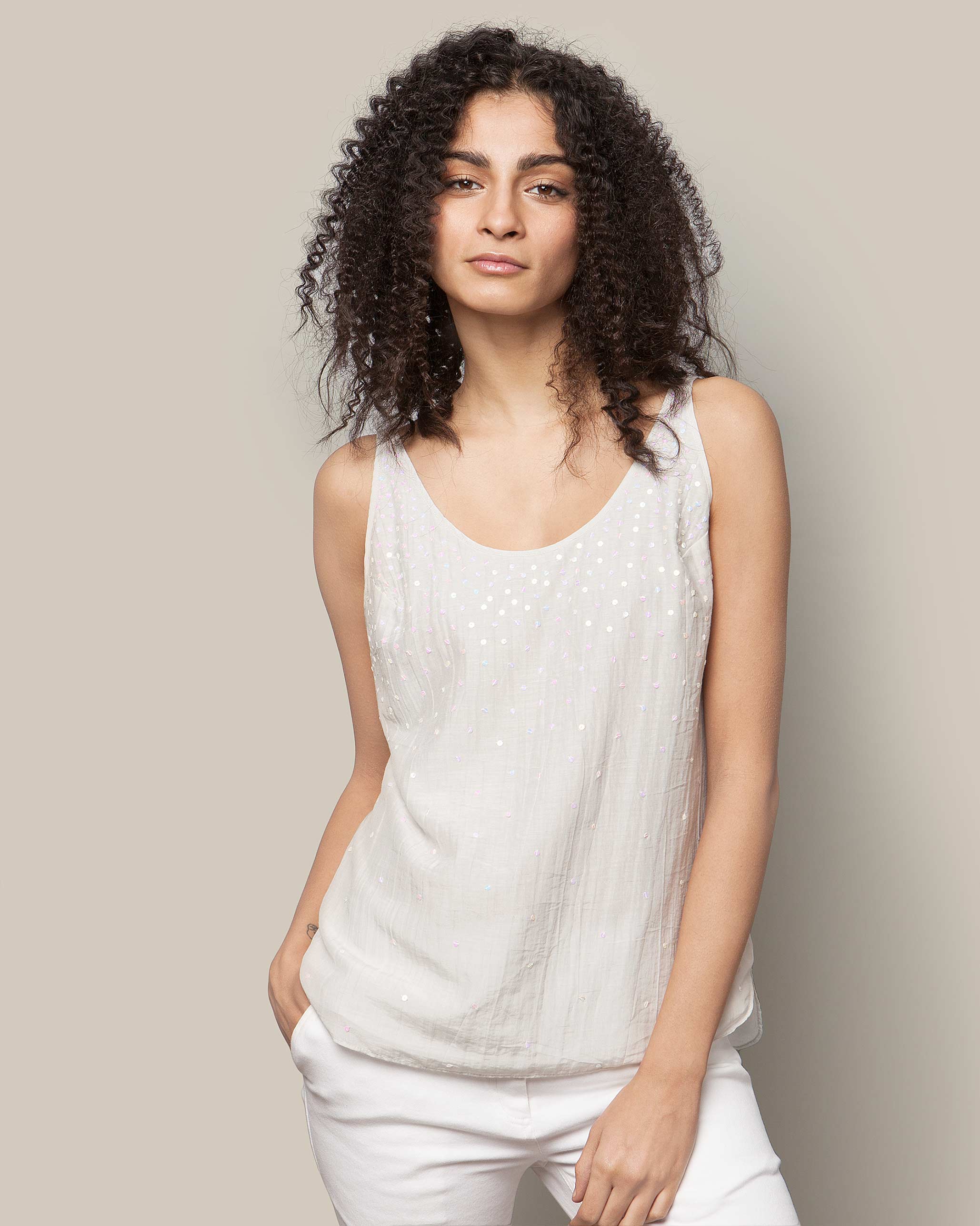 Sequinned Tank - Soft Grey