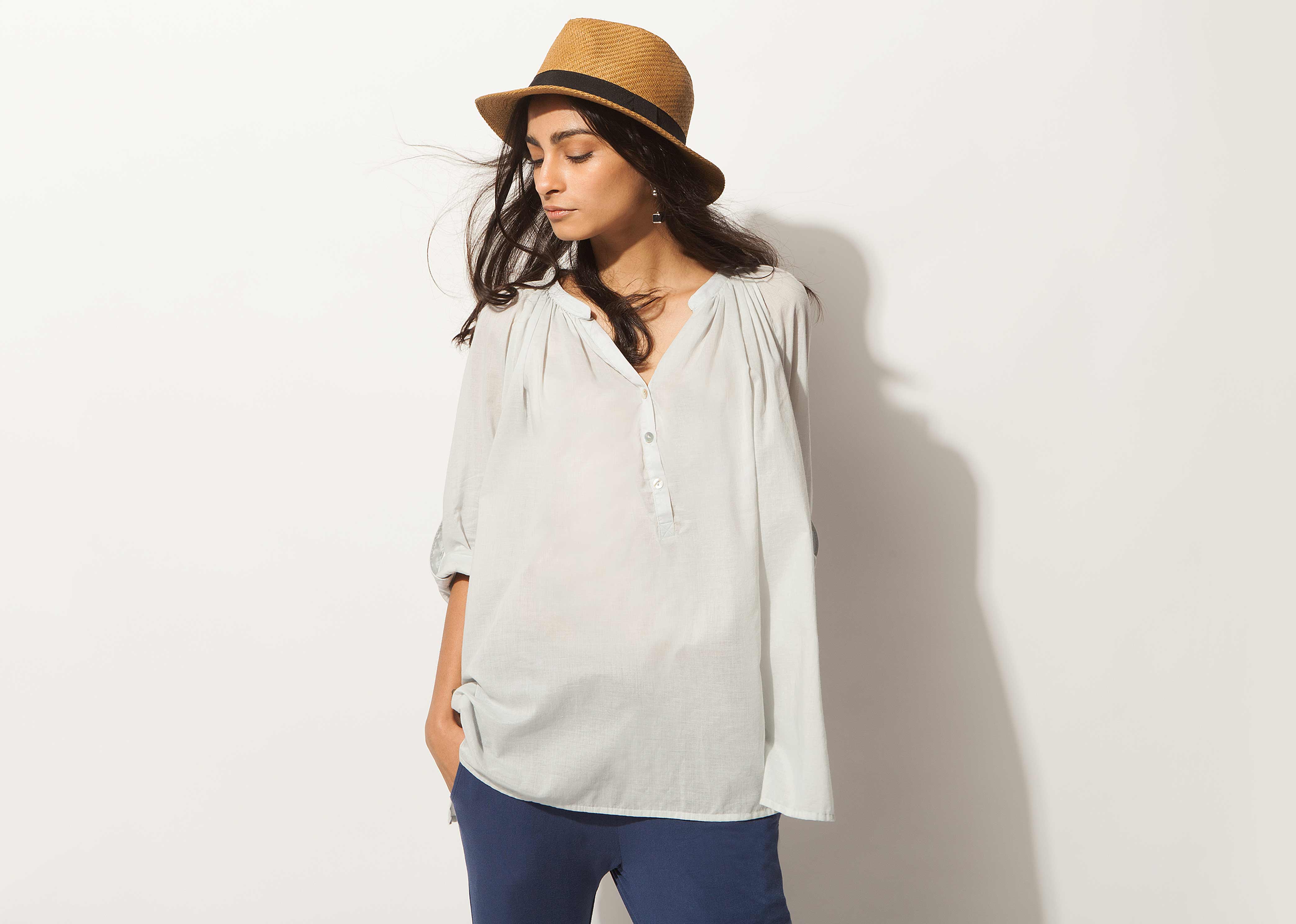 Ukiyo Peasant Top - Soft Grey