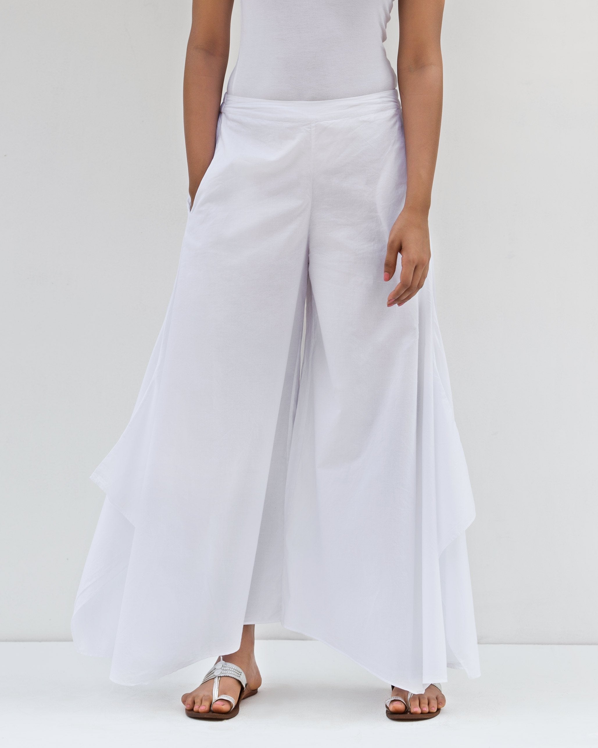 Uneven Hem Pant - White