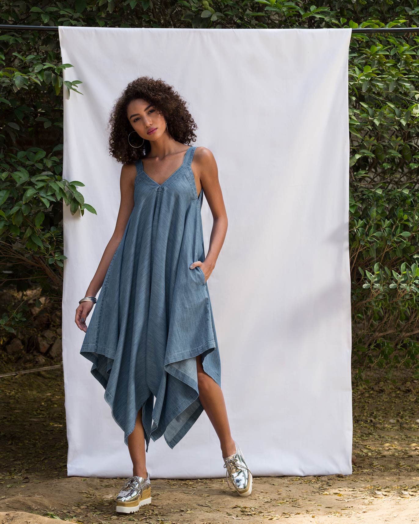 Uneven Denim Hem Jumpsuit