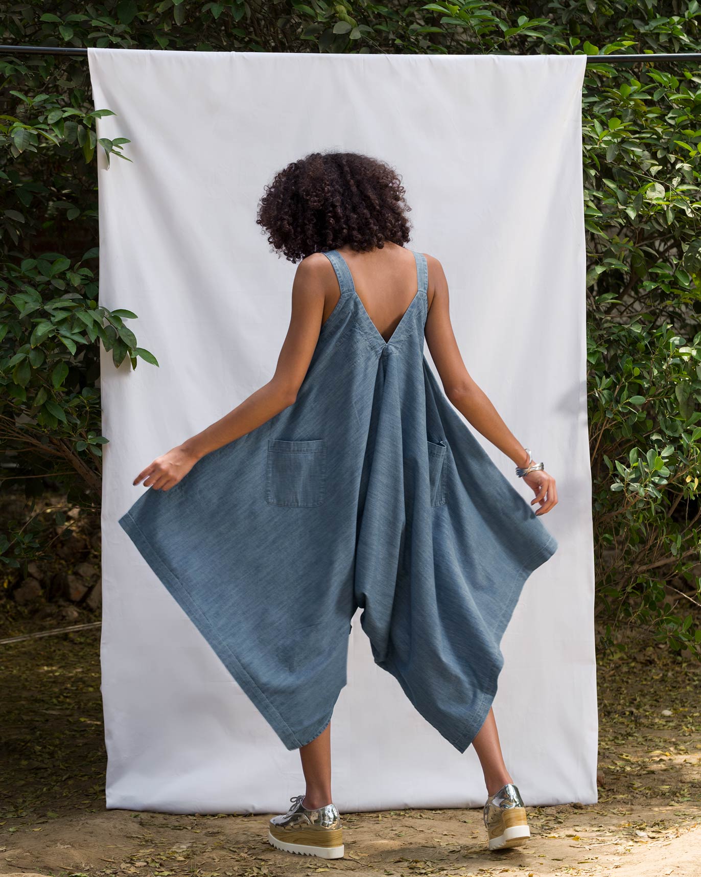 Uneven Denim Hem Jumpsuit