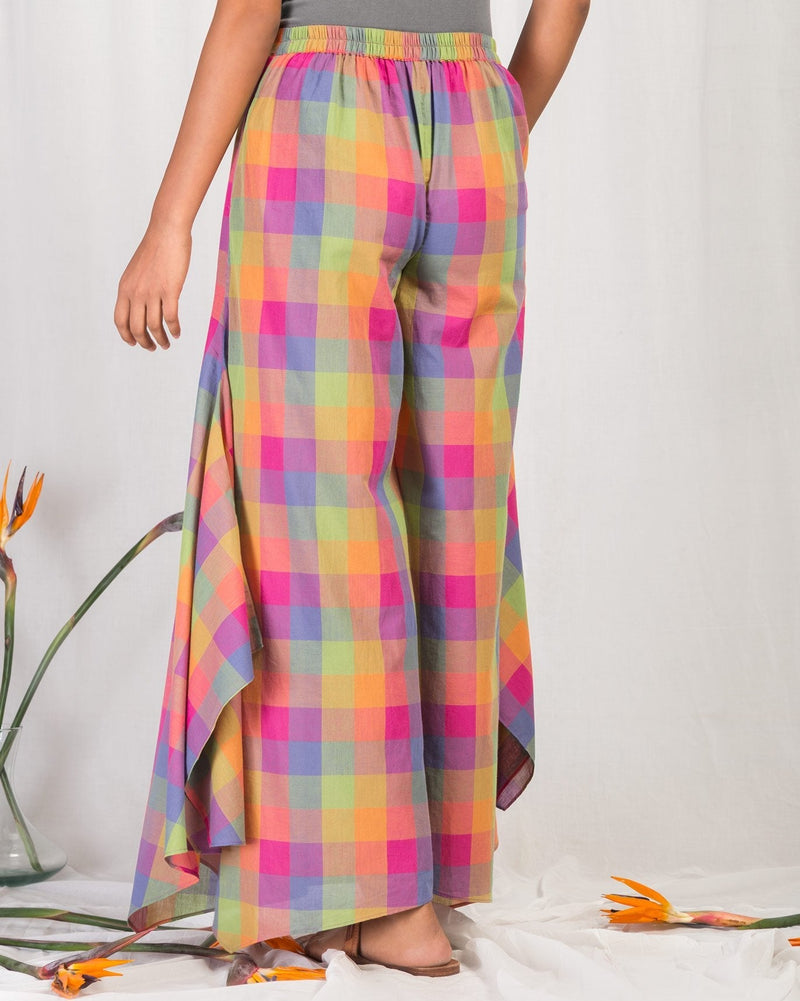 Uneven Hem Pant - Multi Checks