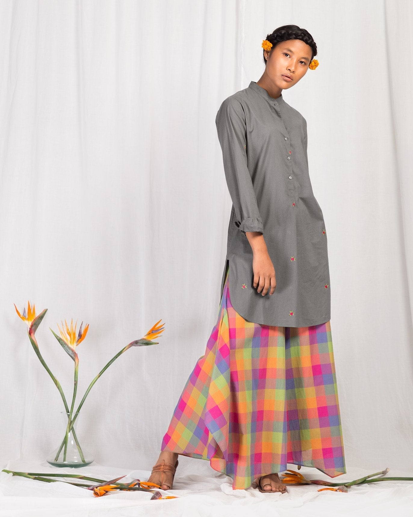 Uneven Hem Pant - Multi Checks