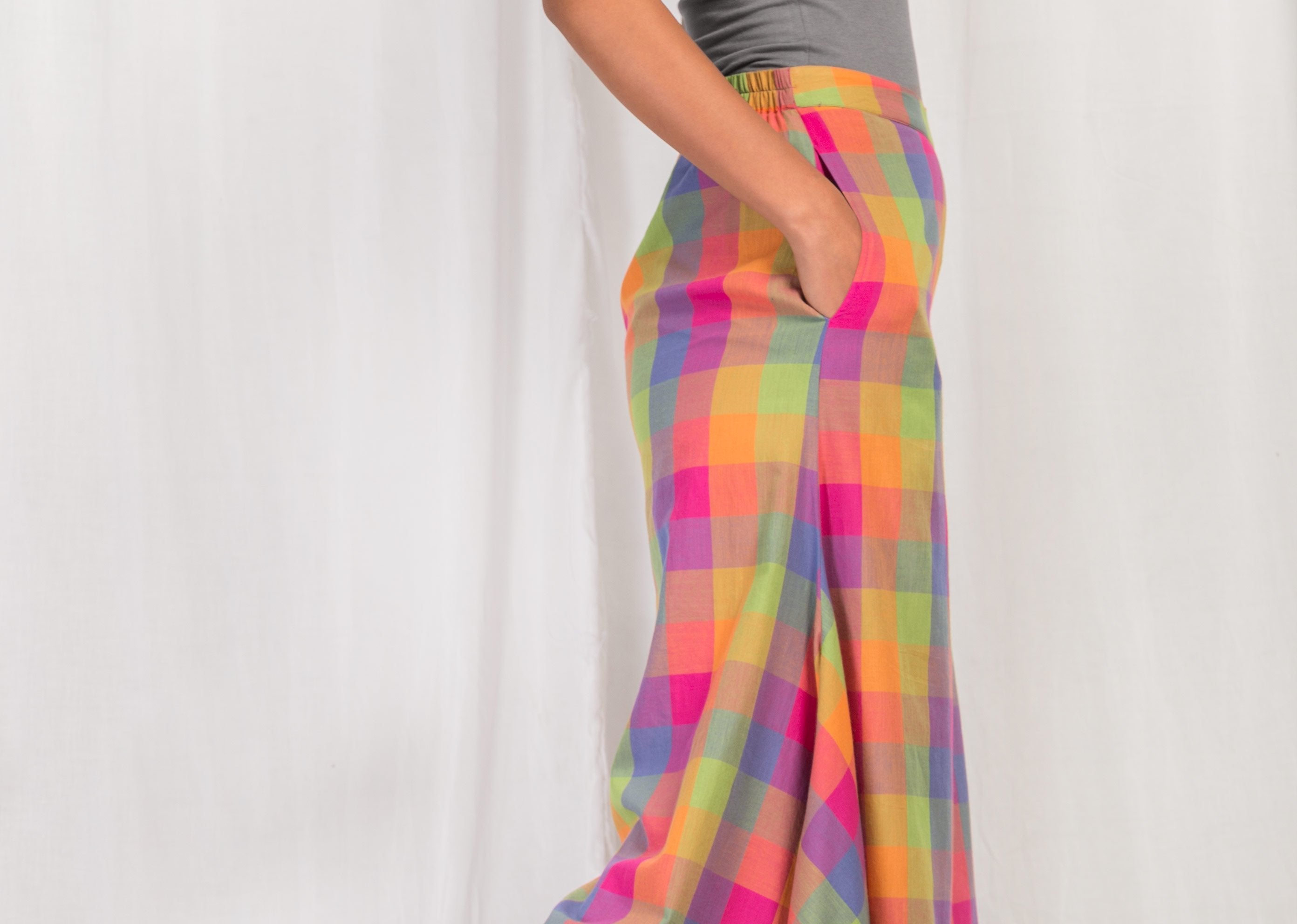 Uneven Hem Pant - Multi Checks