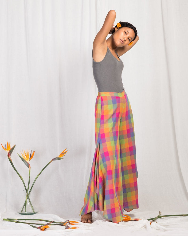 Uneven Hem Pant - Multi Checks