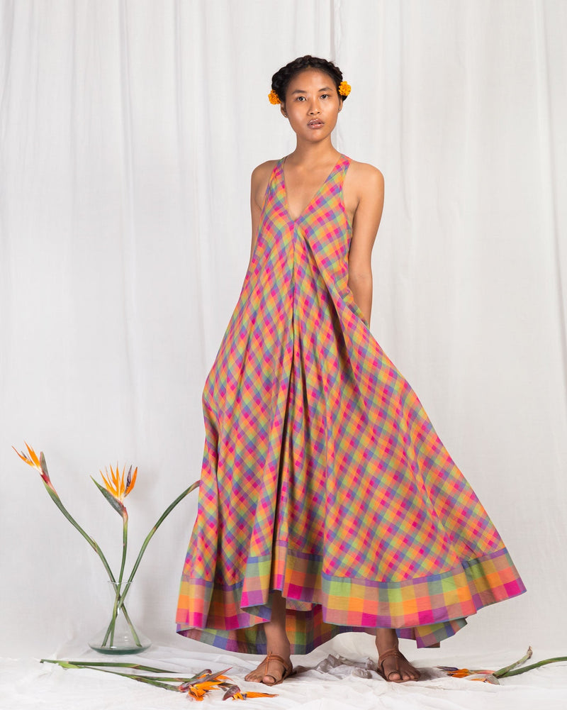 Akira Twist-back Check Dress