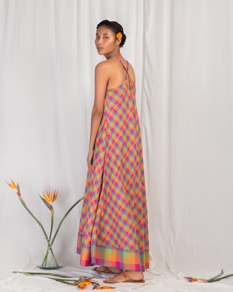 Akira Twist-back Check Dress