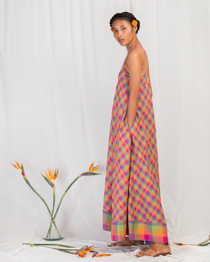 Akira Twist-back Check Dress