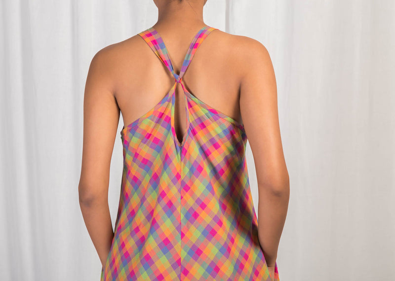 Akira Twist-back Check Dress