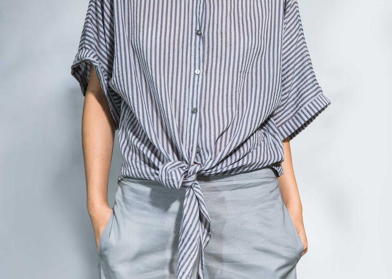 Stripe Knot Top - Grey