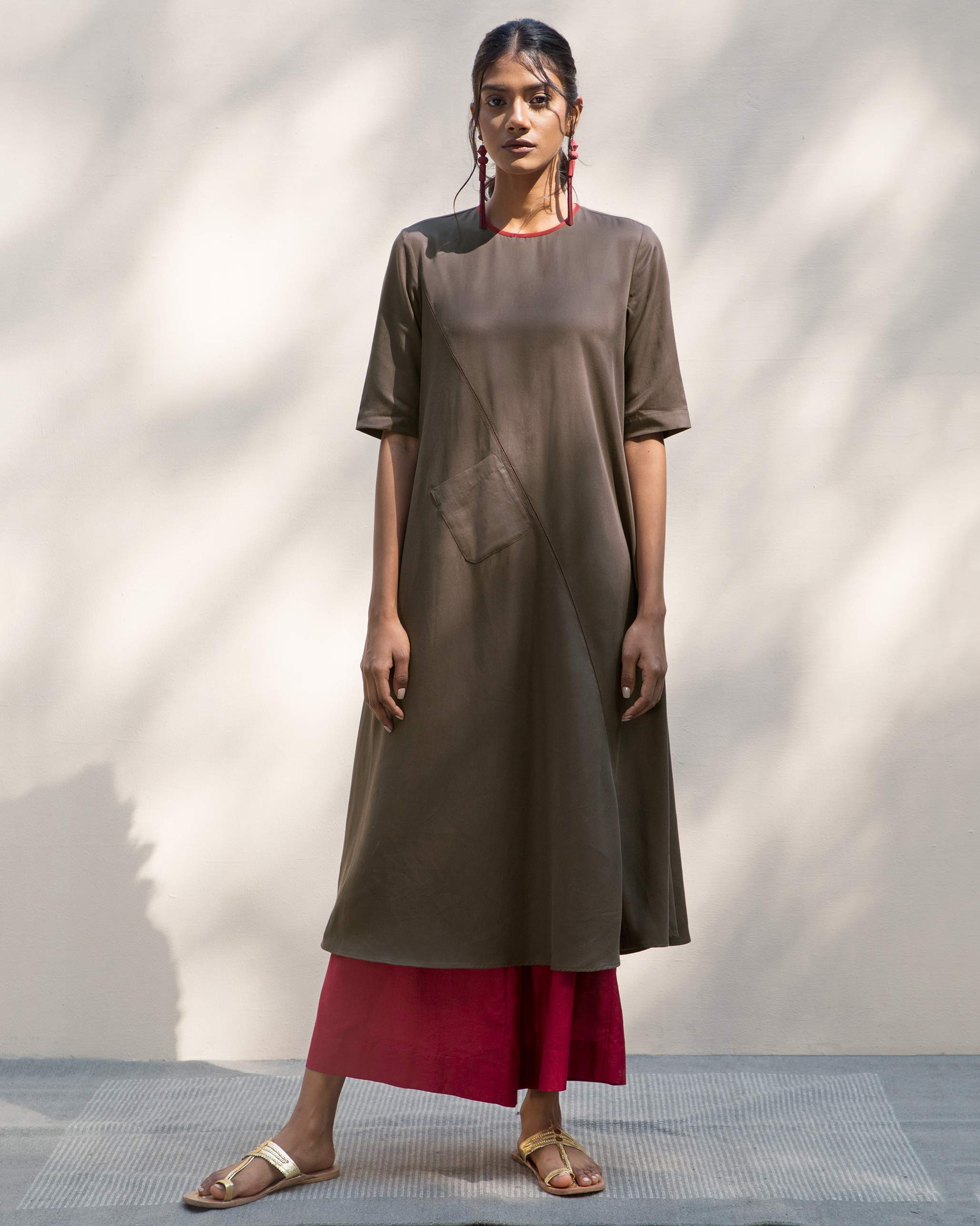 Side Band Kurta - Charcoal