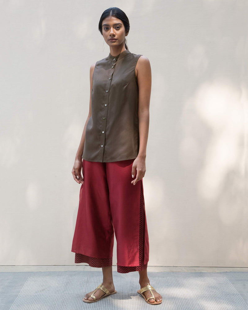 Sleeveless Band Collar Top - Charcoal