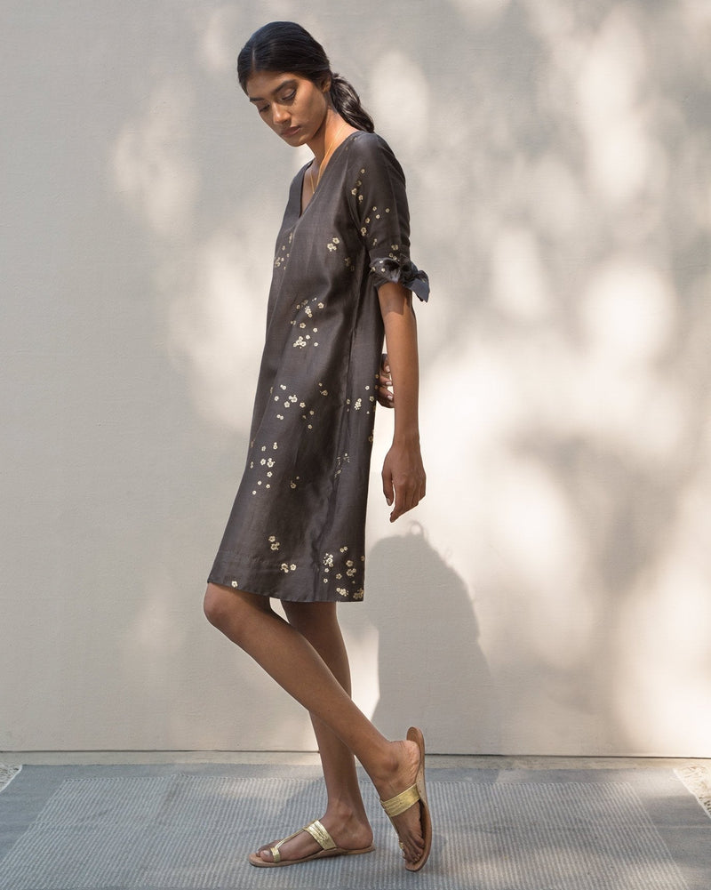 V-Neck Shift Dress - Charcoal