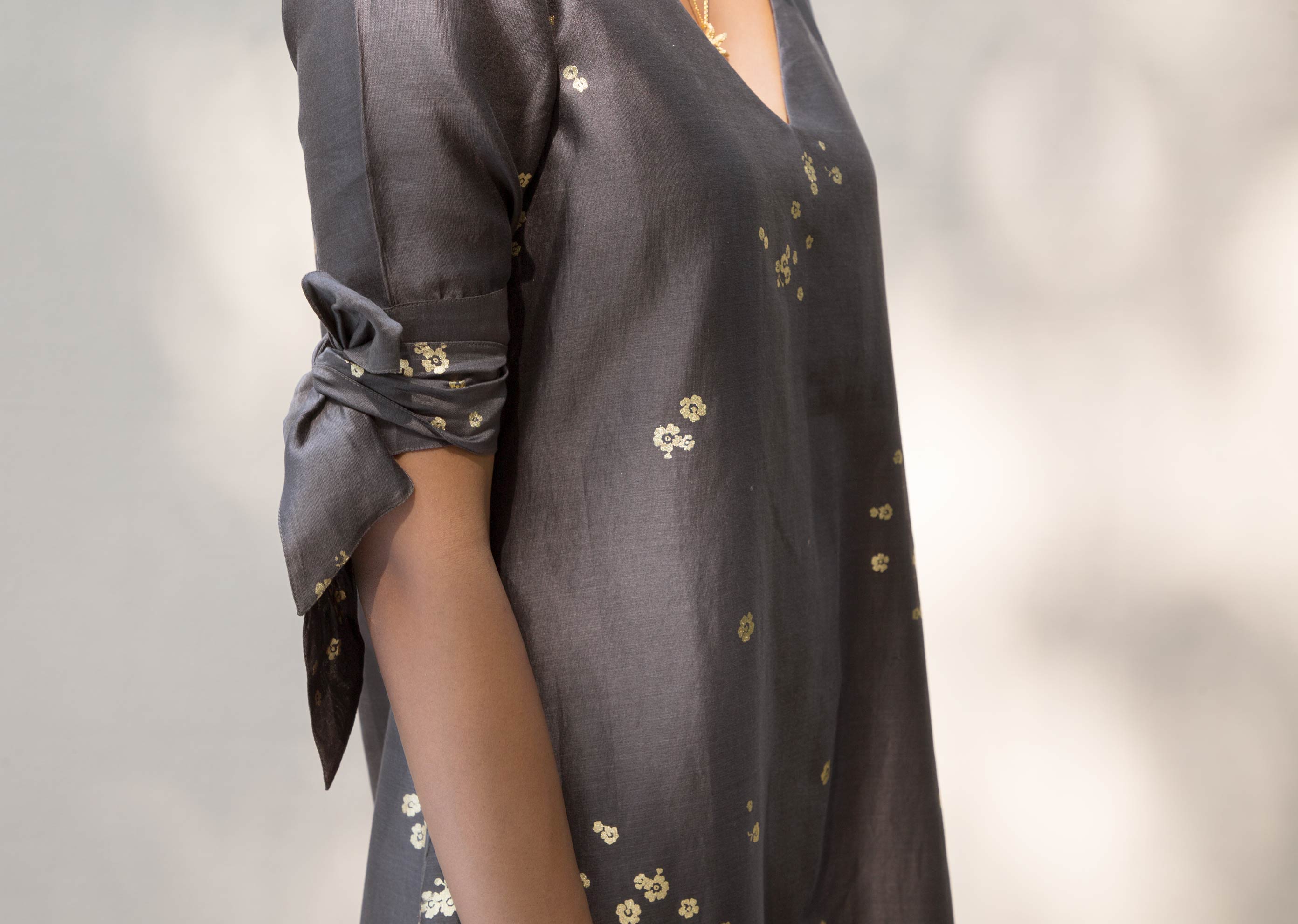 V-Neck Shift Dress - Charcoal