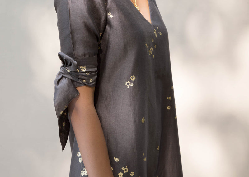 V-Neck Shift Dress - Charcoal