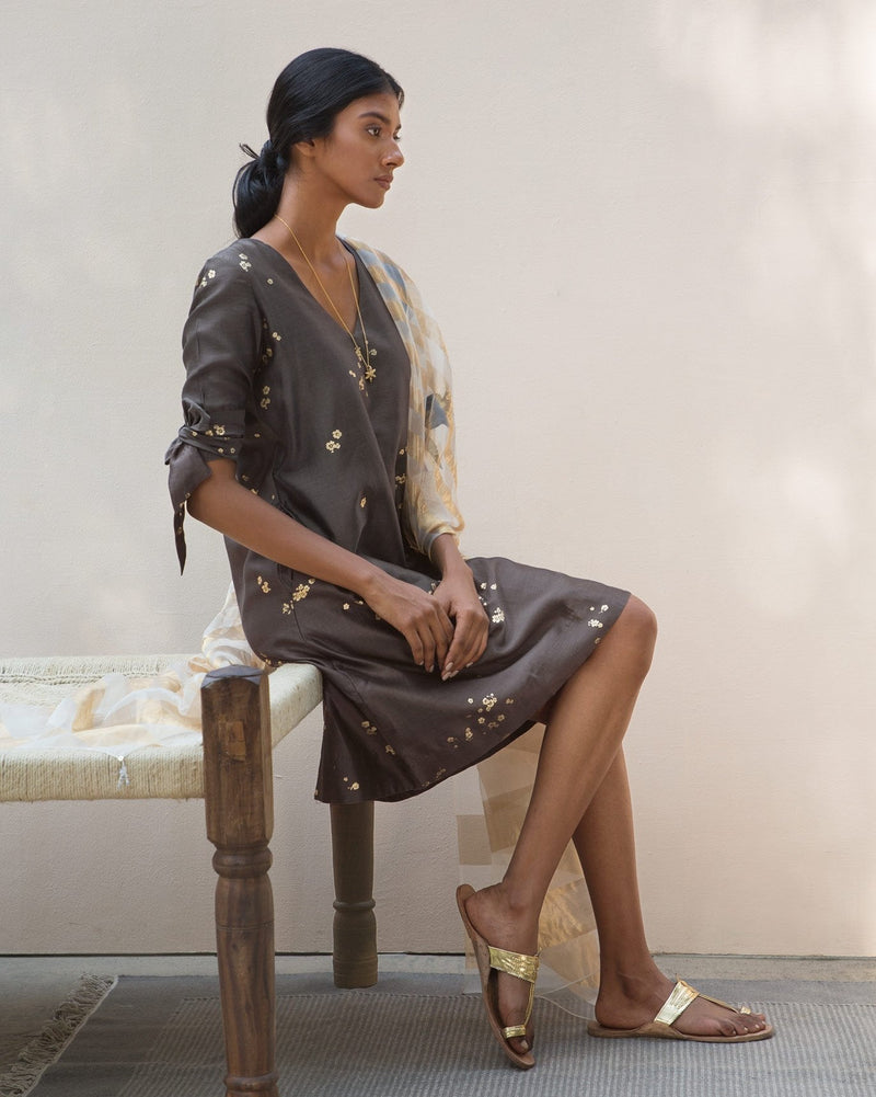 V-Neck Shift Dress - Charcoal