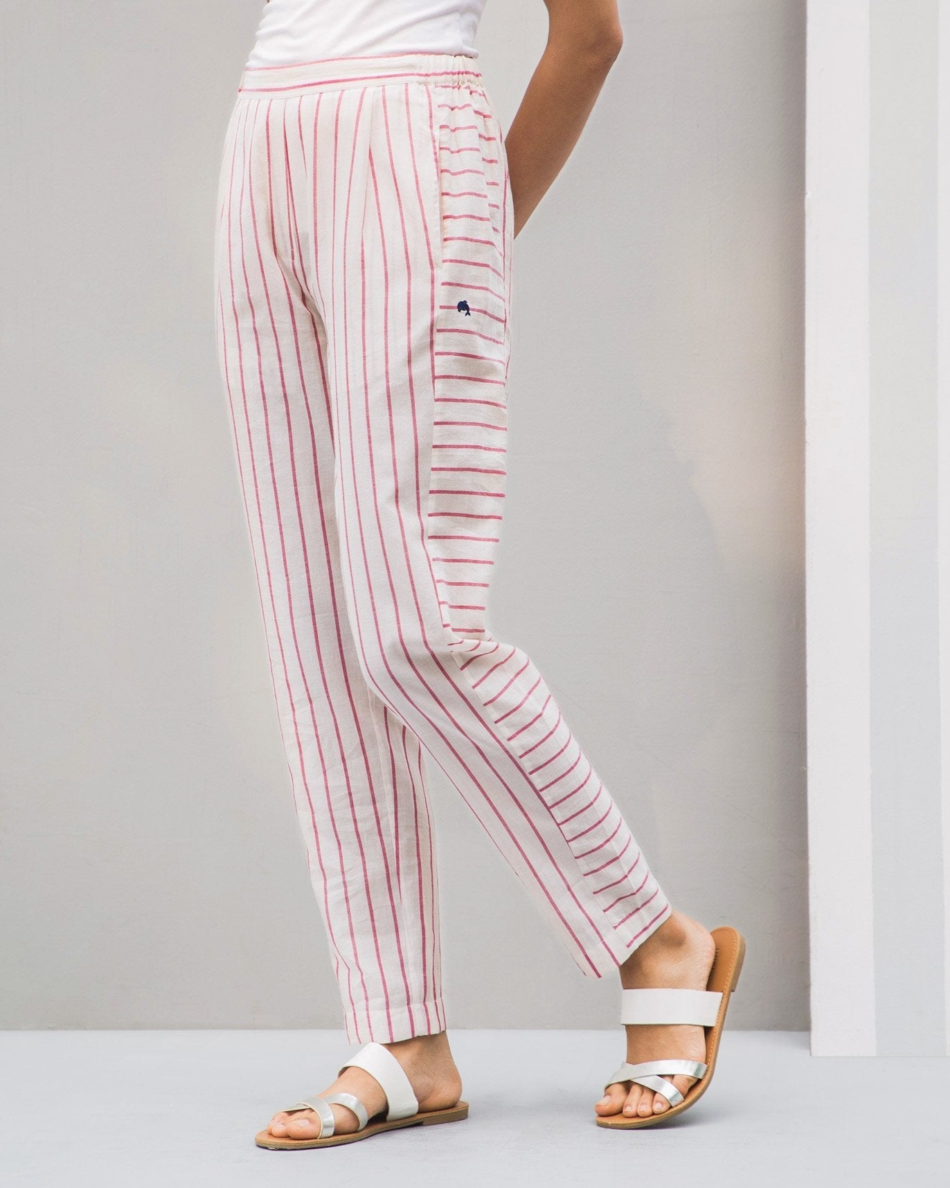 Side Elastic Narrow Pants - Red