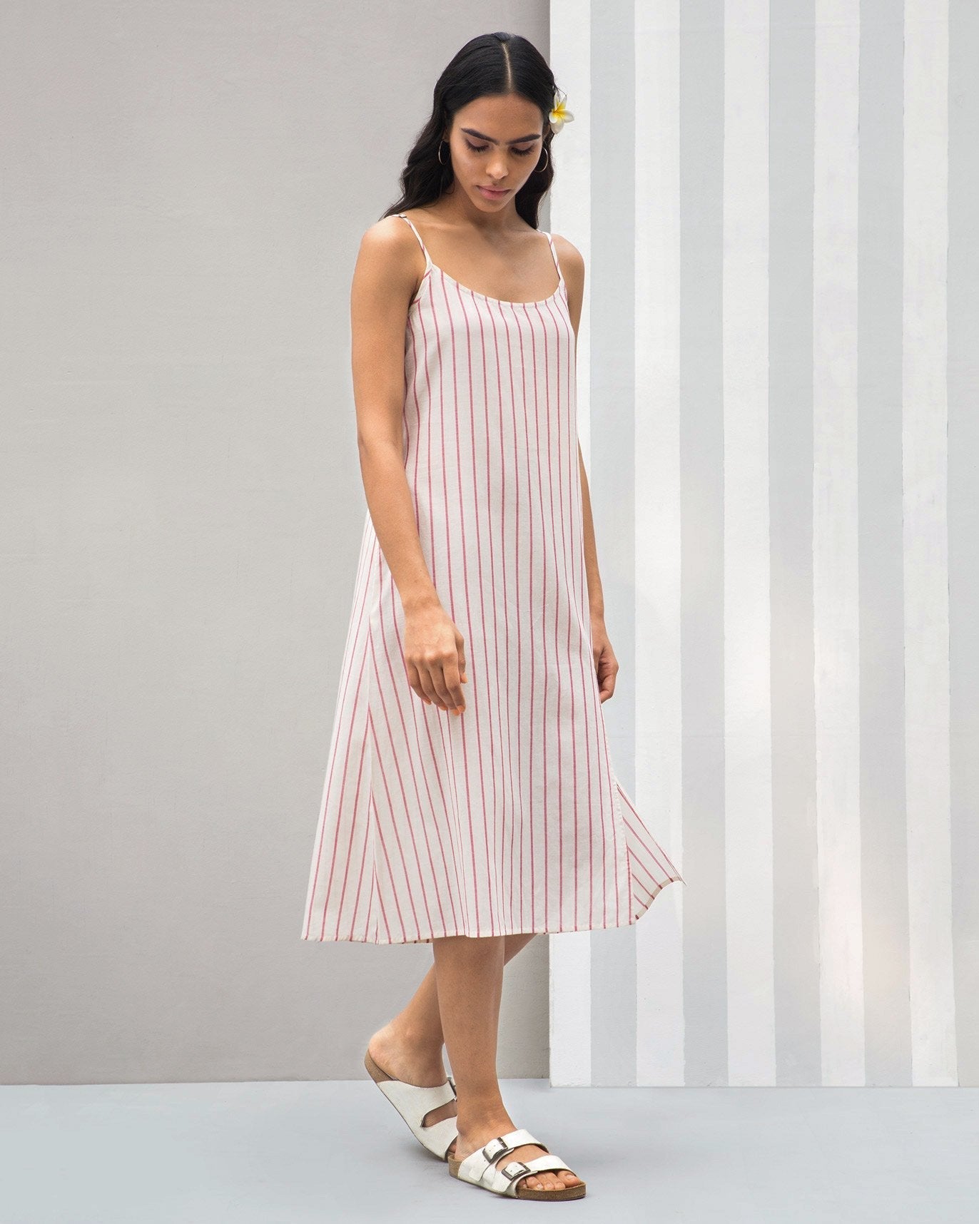 Side Slit Stripe Dress - Red