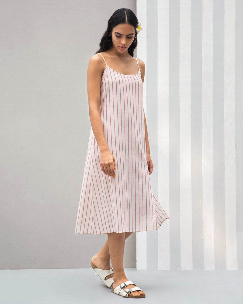 Side Slit Stripe Dress - Red