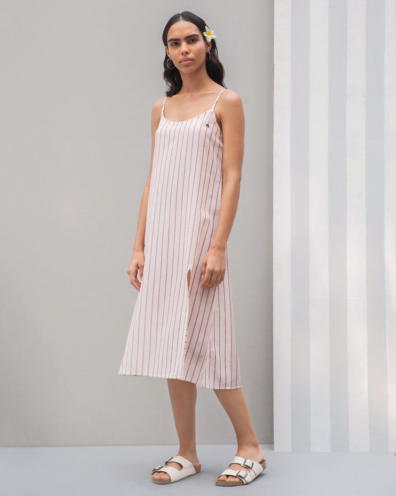 Side Slit Stripe Dress - Red