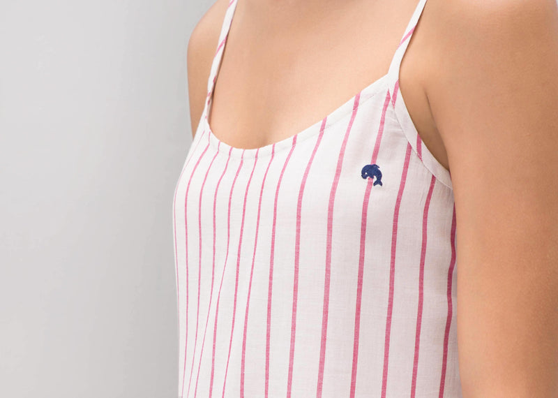 Side Slit Stripe Dress - Red