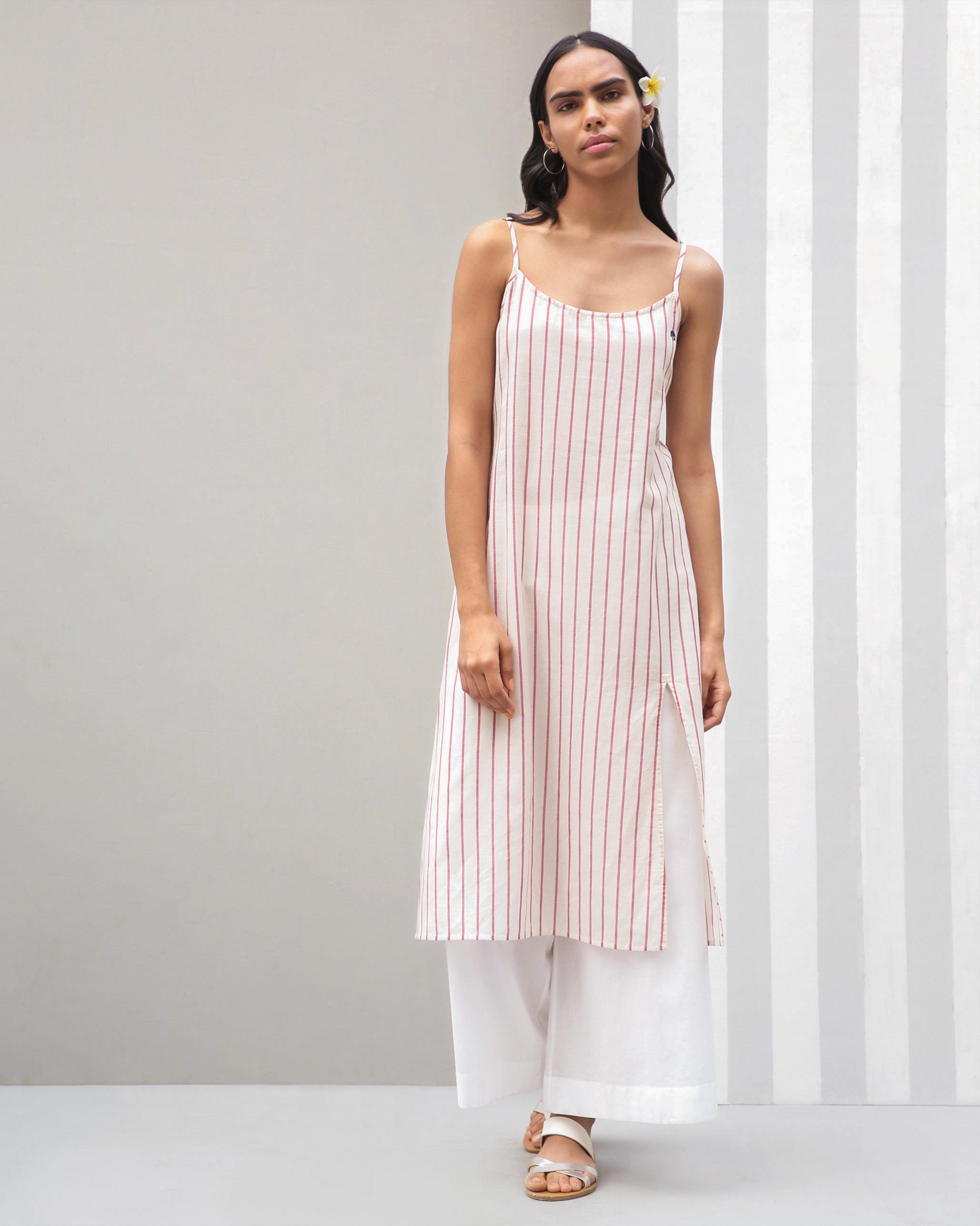 Side Slit Stripe Dress - Red