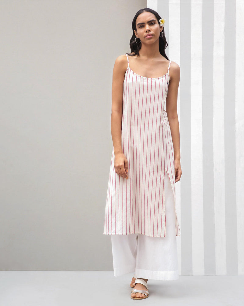 Side Slit Stripe Dress - Red