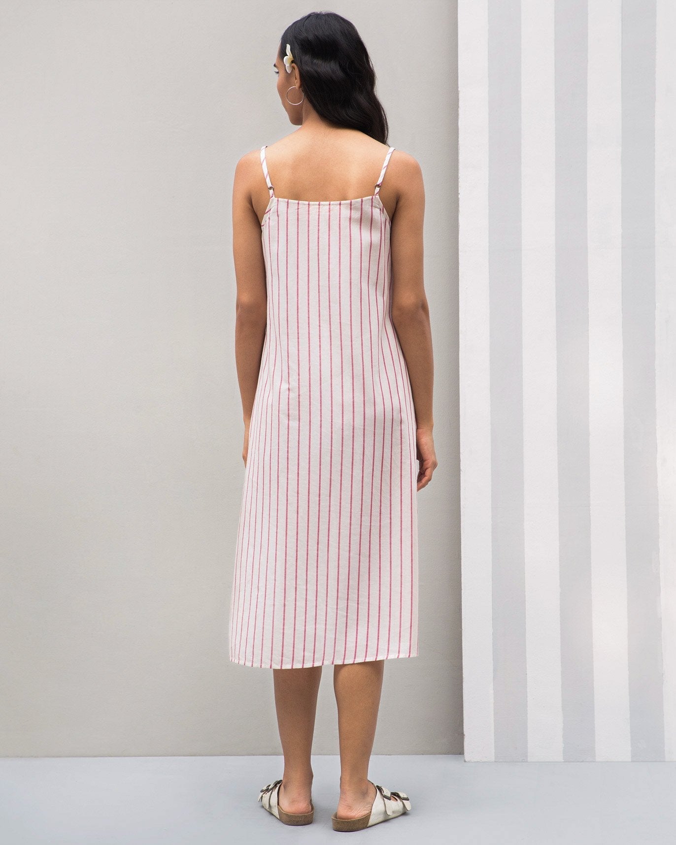 Side Slit Stripe Dress - Red