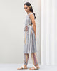 V-Neck Stripe Kurta with Belt - Blue