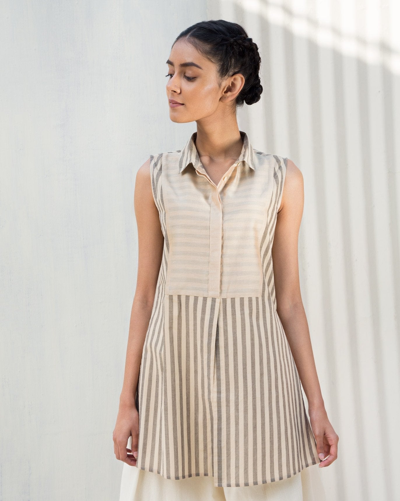 Sleeveless Stripe Yoke Top