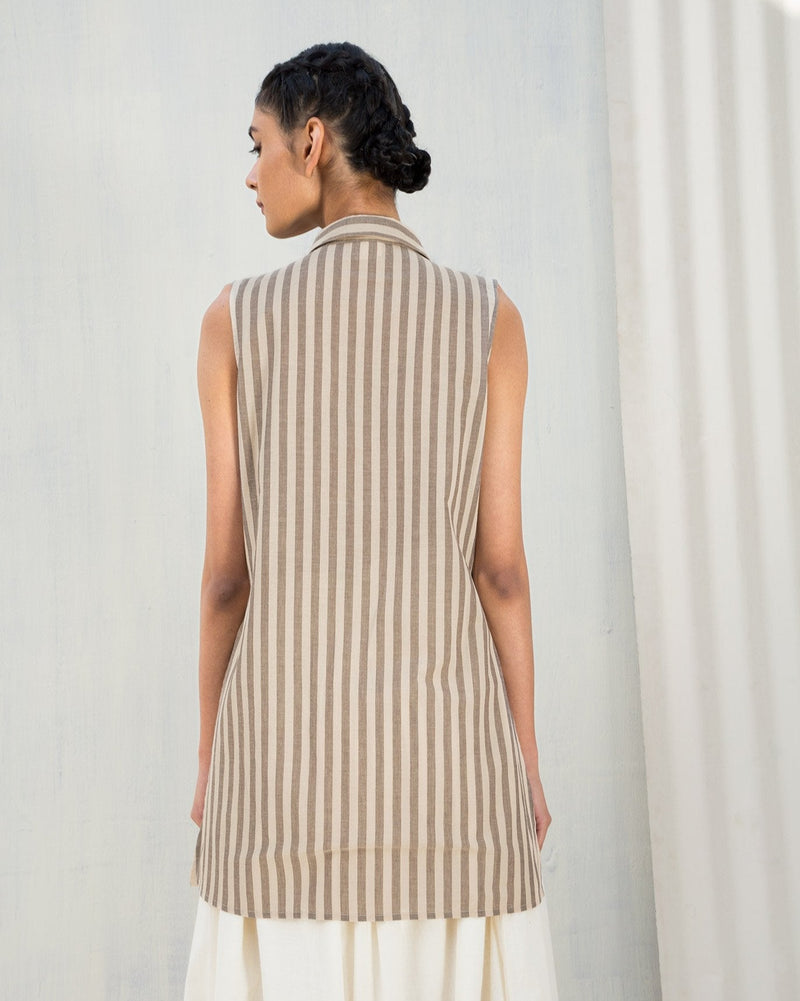 Sleeveless Stripe Yoke Top