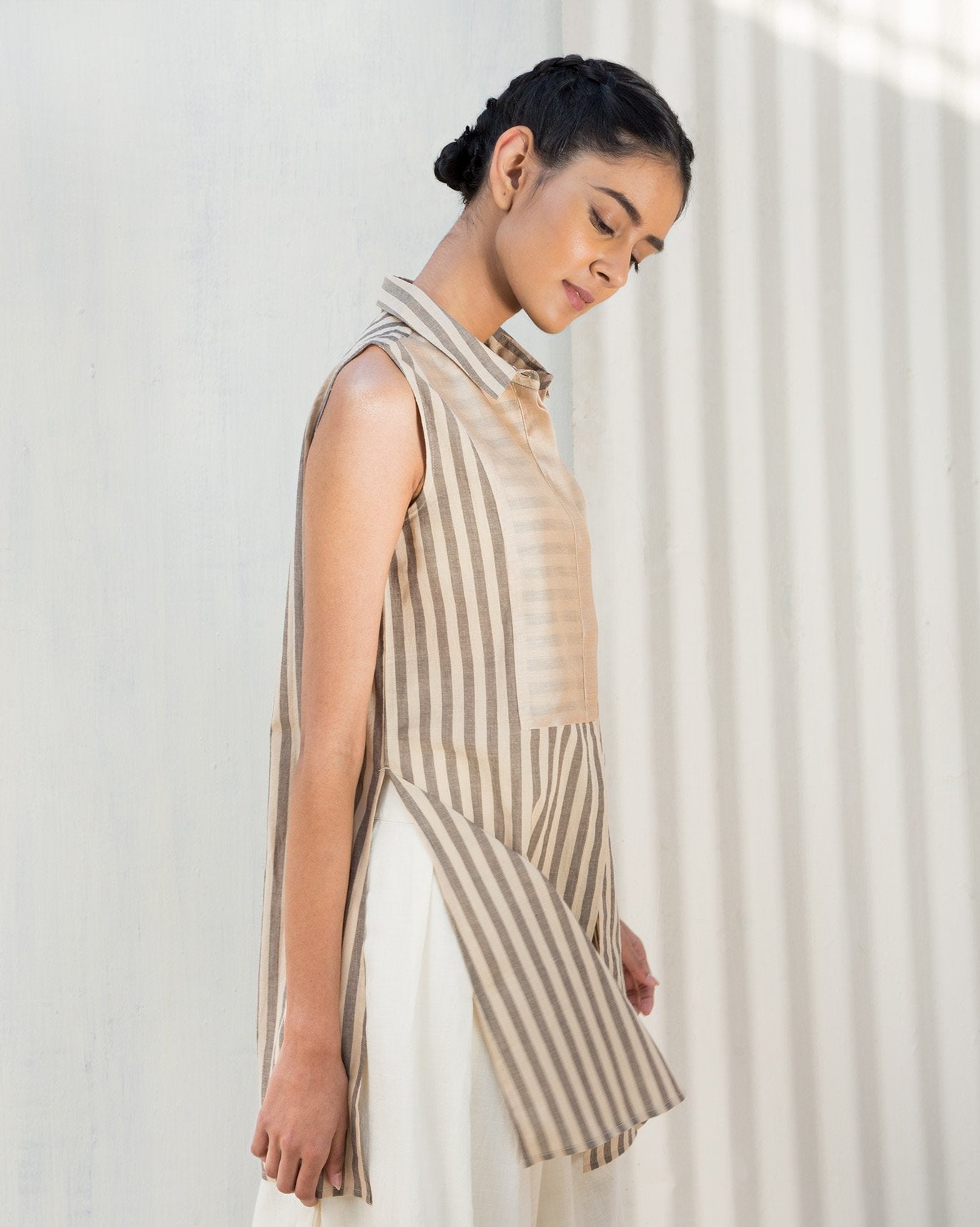 Sleeveless Stripe Yoke Top