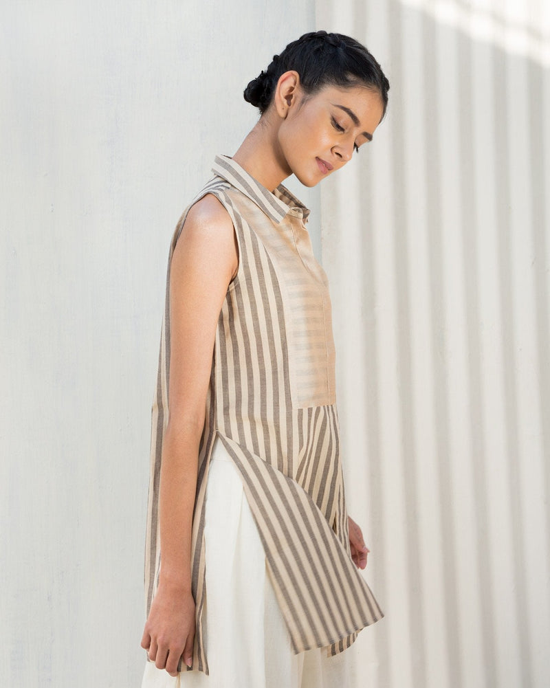 Sleeveless Stripe Yoke Top