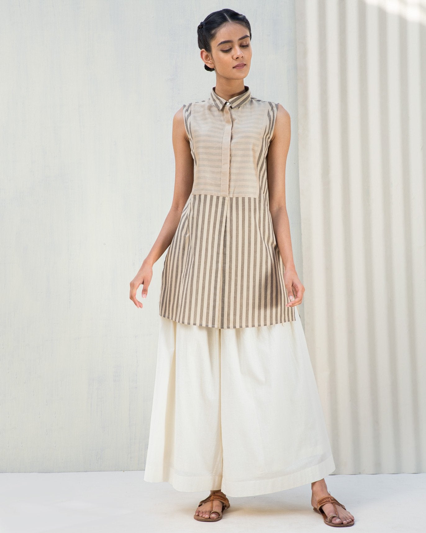 Sleeveless Stripe Yoke Top