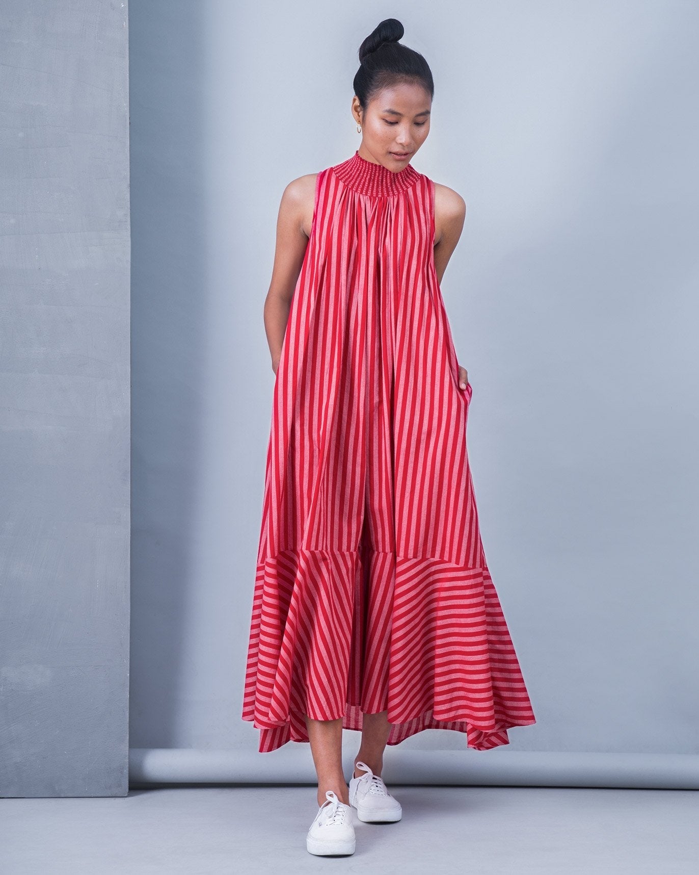 Smocked Stripe Neck Dress
