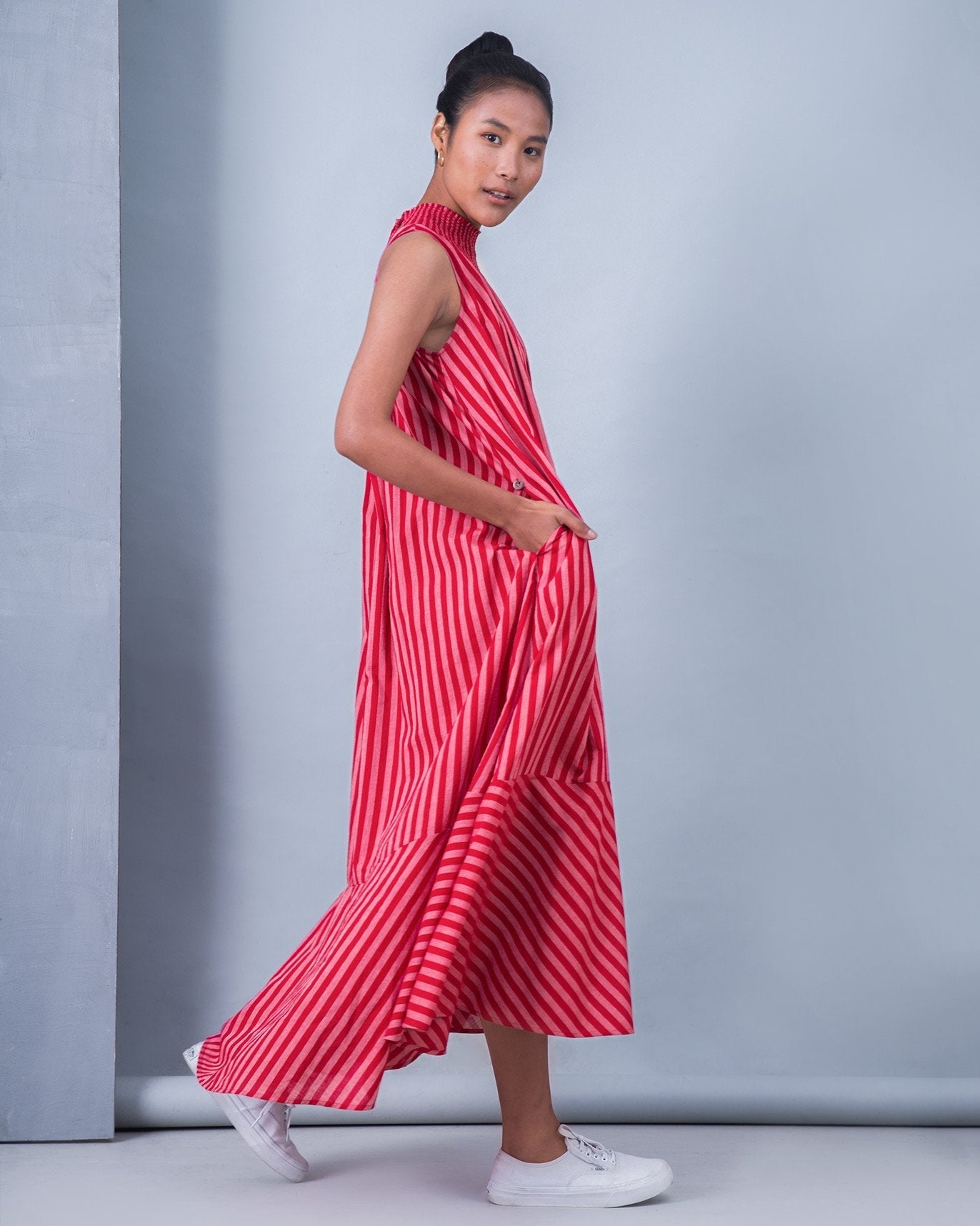 Smocked Stripe Neck Dress