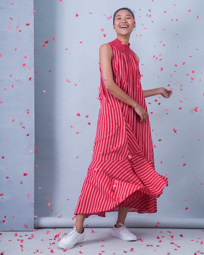 Smocked Stripe Neck Dress