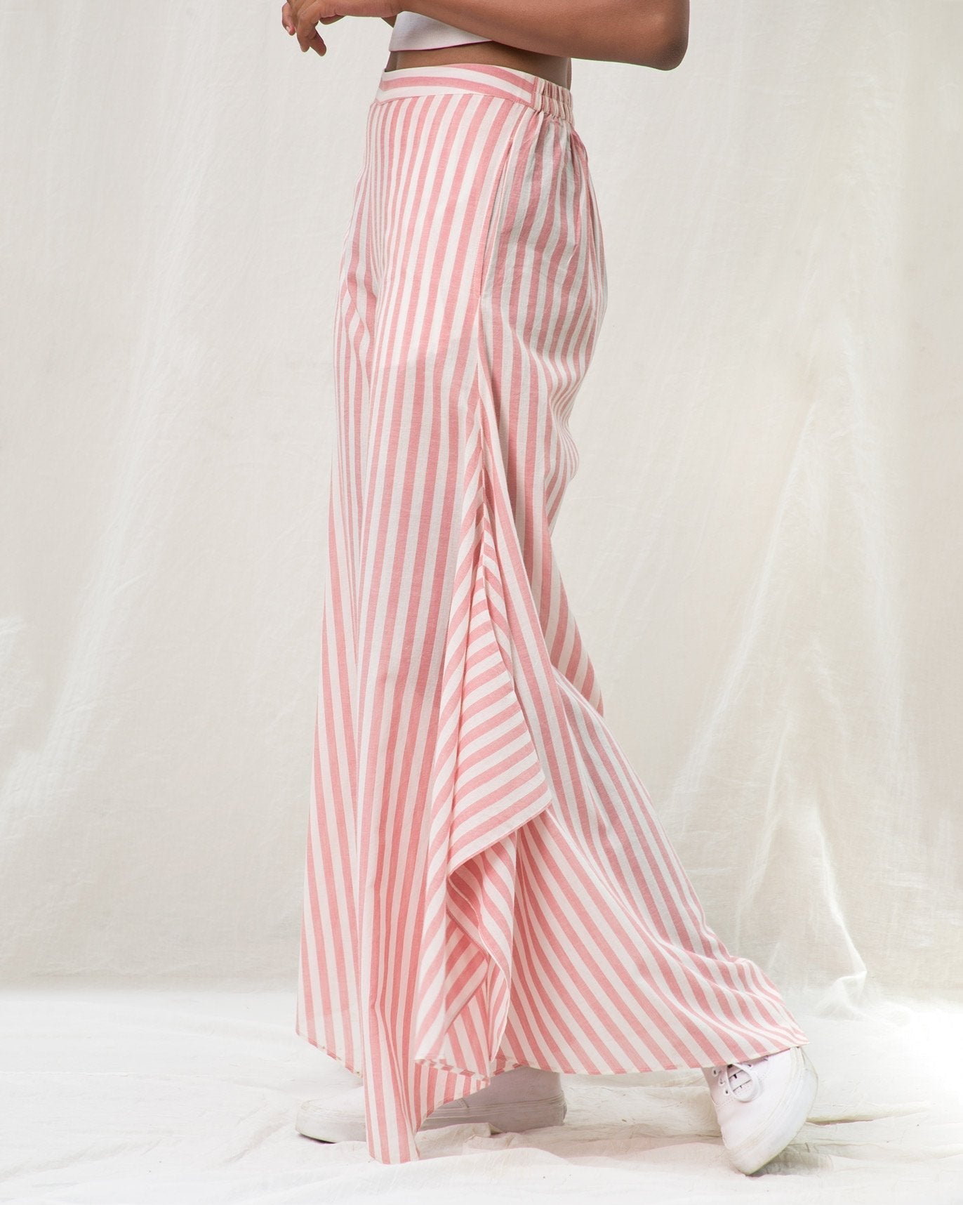 Uneven Hem Stripe Pants - Pink